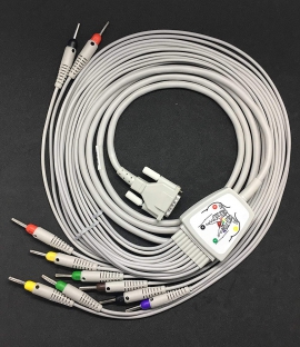 10 Lead ECG Cable Compatible with Schiller AT1,AT2,ELI250)/Mortara/Allenger/Bionet/Nidek/Comen 4mm 15 Pin Banana Type.